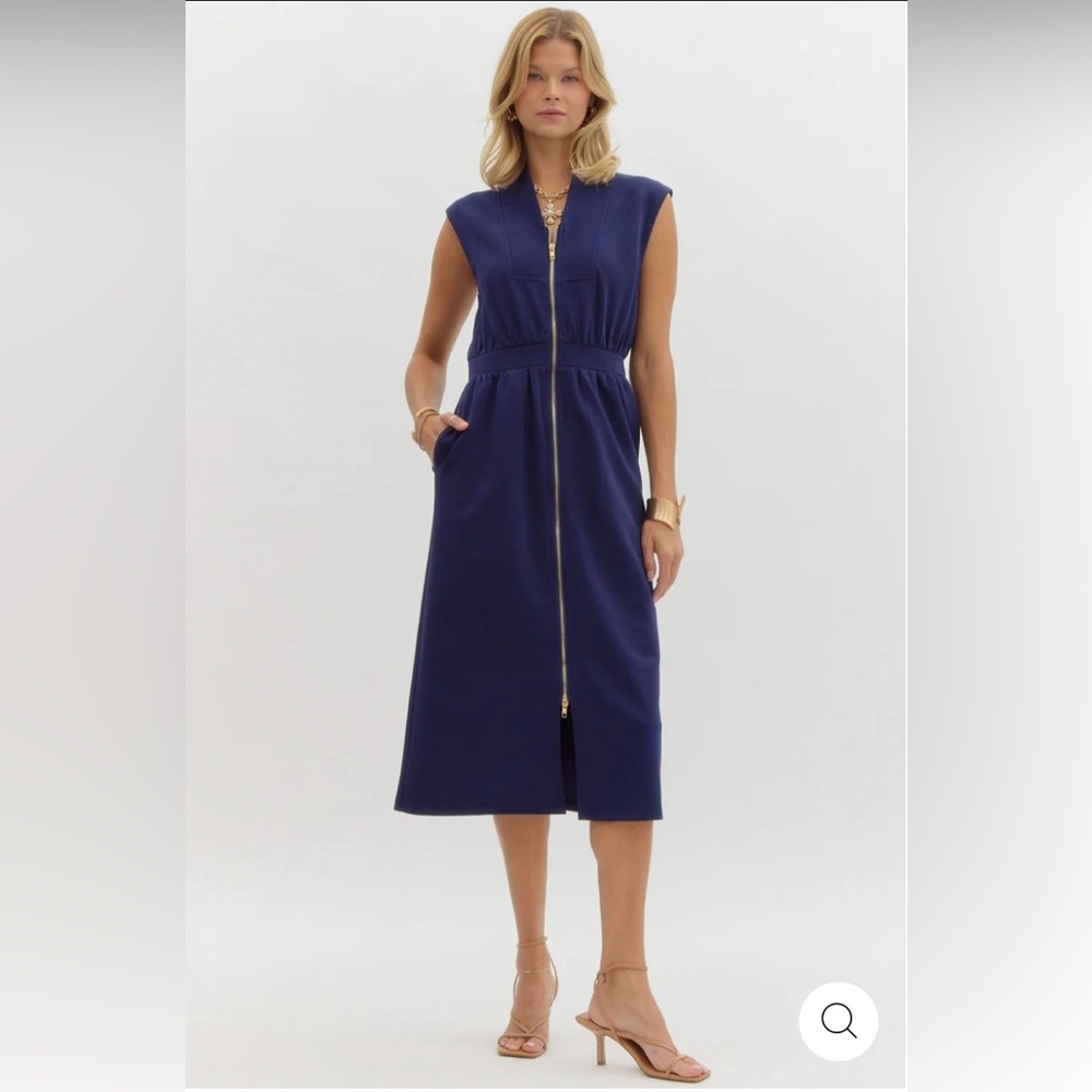 Navy Blue Sleeveless Midi Dress